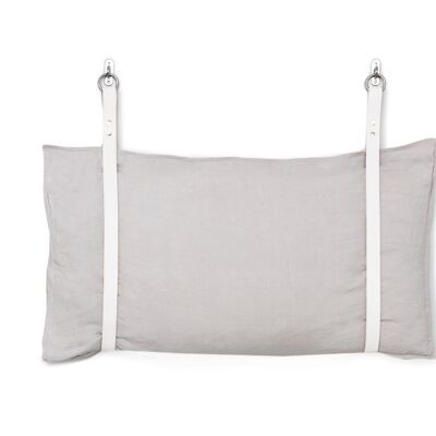 Leather Bench Cushion Strap Headboard Bed Pillow Bracket, Single Strap ONLY - White - Black Leather/Gold Rivets