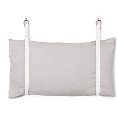 Leather Bench Cushion Strap Headboard Bed Pillow Bracket, Single Strap ONLY - White - Natural Leather/Silver Rivets