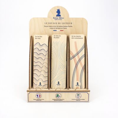 30 segnalibri "Il viaggio del lettore" + Espositore - (made in France) in legno di betulla