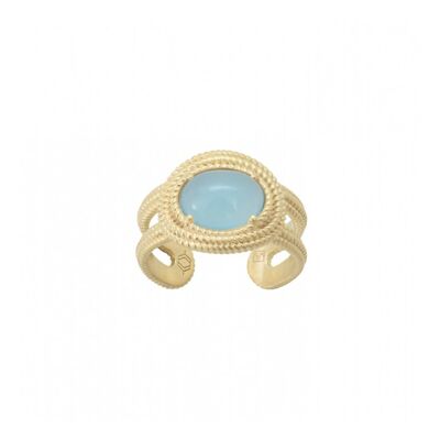 Bague COLLECTION CONSTANCE DEMETER Agate bleue plaqué or ajustable