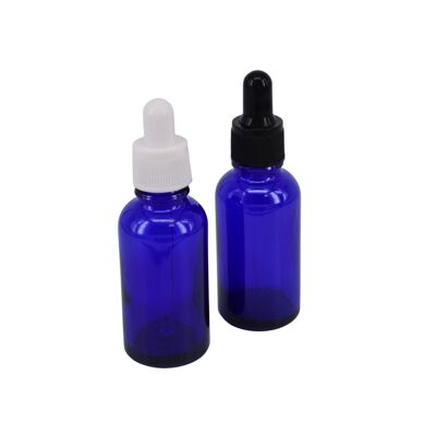 Bottiglie di vetro blu cobalto da 30 ml di Nutley con coperchi contagocce bianchi - 50