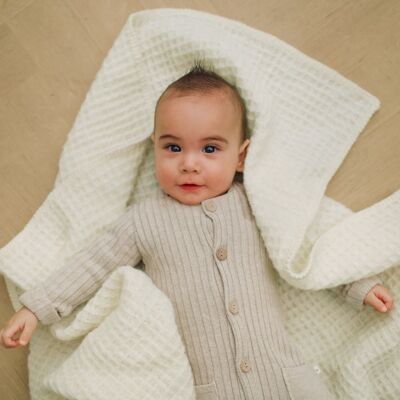 Crib blanket waffle wool - Off White