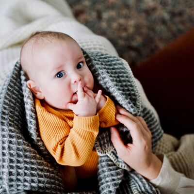 Couverture lit bébé laine gaufrée - Gris foncé