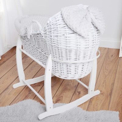 LUXURY WHITE MOSES BASKET SILVER DIMPLES