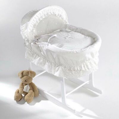WHITE WICKER WHITE MILANO MOSES BASKET AND ROCKING STAND