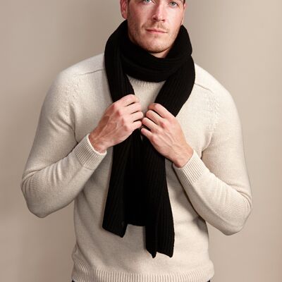 SWITHLAND Men's Heavyweight Ribbed Recycled Cashmere and Merino Scarf - Jet