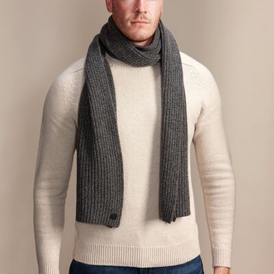SWITHLAND Men's Heavyweight Ribbed Recycled Cashmere and Merino Scarf - Charcoal