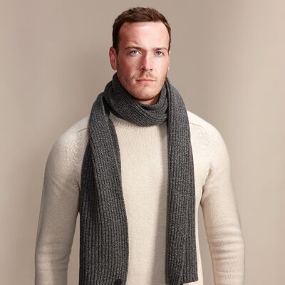 SWITHLAND Men's Heavyweight Ribbed Recycled Cashmere and Merino Scarf - Charcoal