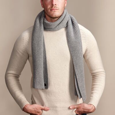 SWITHLAND Men's Heavyweight Ribbed Recycled Cashmere and Merino Scarf - Steel