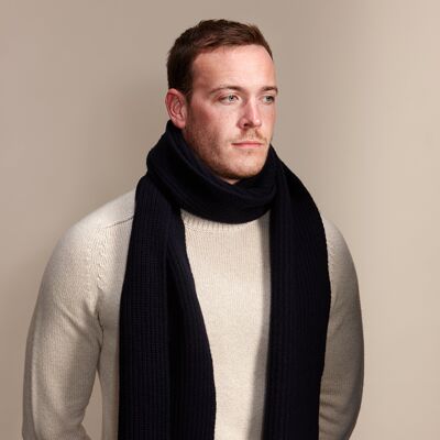 SWITHLAND Men's Heavyweight Ribbed Recycled Cashmere and Merino Scarf - Navy
