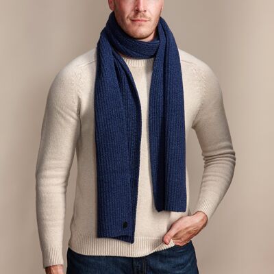 SWITHLAND Men's Heavyweight Ribbed Recycled Cashmere and Merino Scarf - Atlantic
