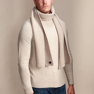 SWITHLAND Men's Heavyweight Ribbed Recycled Cashmere and Merino Scarf - Oat