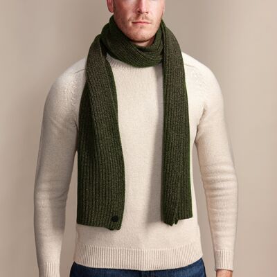 SWITHLAND Men's Heavyweight Ribbed Recycled Cashmere and Merino Scarf - Forest