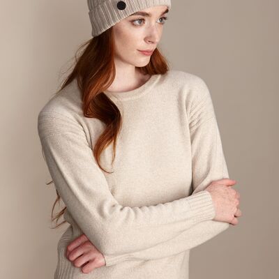 SAFFRON Women's Heavyweight Recycled Cashmere and Merino Beanie Hat - Oat