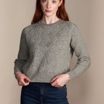 RUTLAND Women's Supersoft 100% British Wool Chunky Basketweave Jumper - Cloud