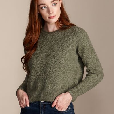 RUTLAND Women's Supersoft 100% British Wool Chunky Basketweave Jumper - Sage