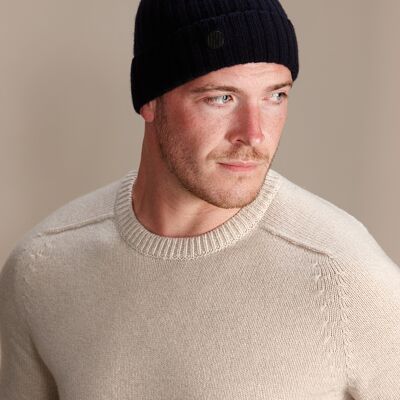 KIRBY Men's Heavyweight Recycled Cashmere and Merino Beanie Hat - Navy