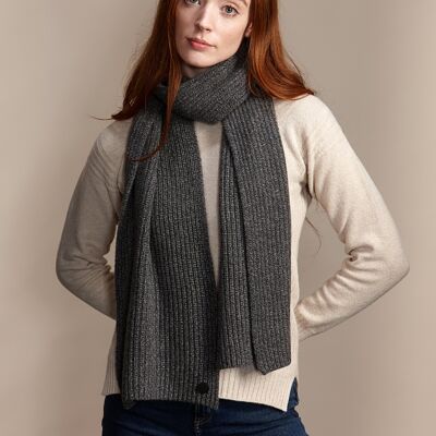 HEATHER Women's Heavyweight Ribbed Recycled Cashmere and Merino Scarf - Charcoal