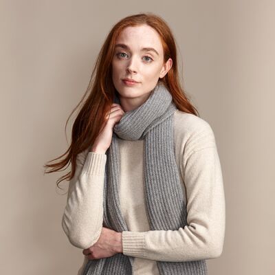 HEATHER Women's Heavyweight Ribbed Recycled Cashmere and Merino Scarf - Steel