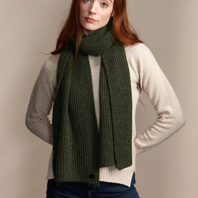 HEATHER Women's Heavyweight Ribbed Recycled Cashmere and Merino Scarf - Forest
