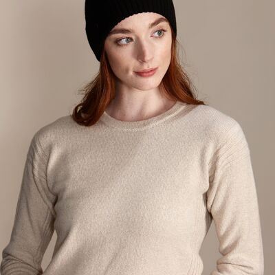 GRACE Women's Lightweight Recycled Cashmere and Merino Beanie Hat - Jet