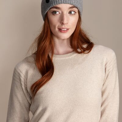 GRACE Women's Lightweight Recycled Cashmere and Merino Beanie Hat - Steel
