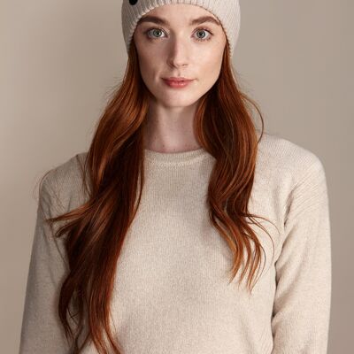 GRACE Women's Lightweight Recycled Cashmere and Merino Beanie Hat - Oat