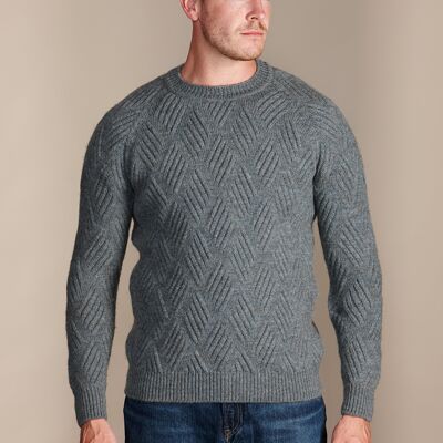 BRADGATE Men's Supersoft 100% British Wool Chunky Basketweave Jumper - Slate