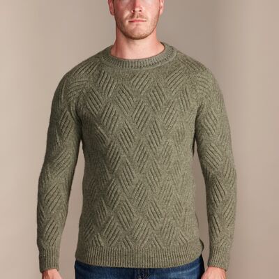 BRADGATE Men's Supersoft 100% British Wool Chunky Basketweave Jumper - Sage