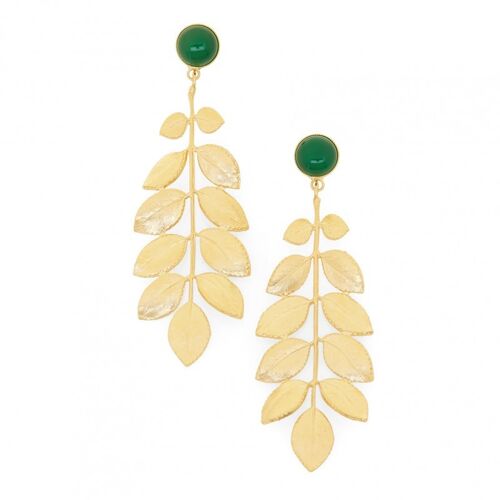 Boucles d'oreilles COLLECTION CONSTANCE ATHENA Agate verte plaqué or clip