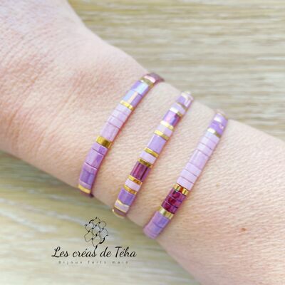 Bracelet en perles de verre et cordon mauve, violet modèle Huira Modèle 1