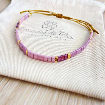 Bracelet en perles de verre et cordon mauve, violet modèle Huira Modèle 1 2