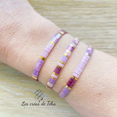 Pulsera en cuentas de vidrio y cordón morado, modelo Huira morado Modelo 2