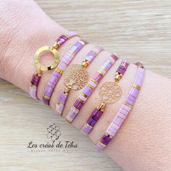 Bracelet en perles de verre et cordon mauve, violet modèle Huira Modèle 2 3