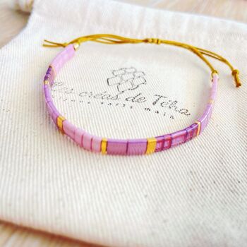 Bracelet en perles de verre et cordon mauve, violet modèle Huira Modèle 3 2
