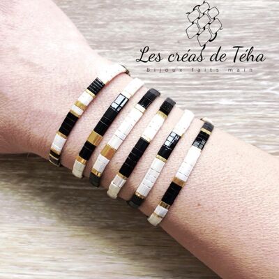 Huira black ivory and gold bracelet in glass beads and cord Model 1