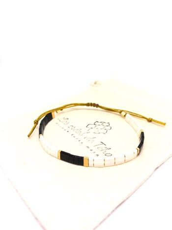 Bracelet Huira noir ivoire et doré en perles de verre et cordon Modèle 3 2