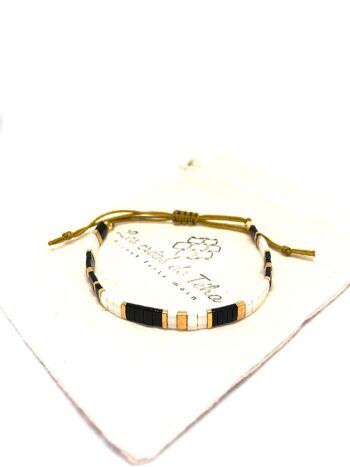 Bracelet Huira noir ivoire et doré en perles de verre et cordon Modèle 5 2