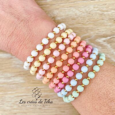Trendy bracelet in acrylic beads and stainless steel model Mona Jaune