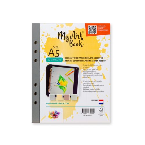 MyArt®Book A5 225 gr/m2 gekleurd papier 4 kleuren assorti - 920813