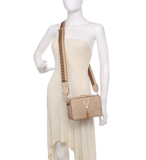 Interchangeable  Wide Strap Crossbody bag  multiple purposes 2 Compartments Ladies  Shoulder bag with Adjustable removeable   Strap --ZQ-199 beige