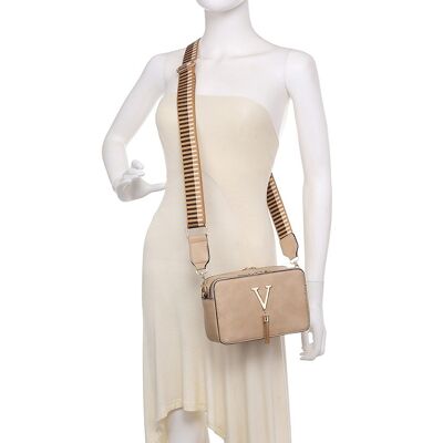 Interchangeable  Wide Strap Crossbody bag  multiple purposes 2 Compartments Ladies  Shoulder bag with Adjustable removeable   Strap --ZQ-199 beige