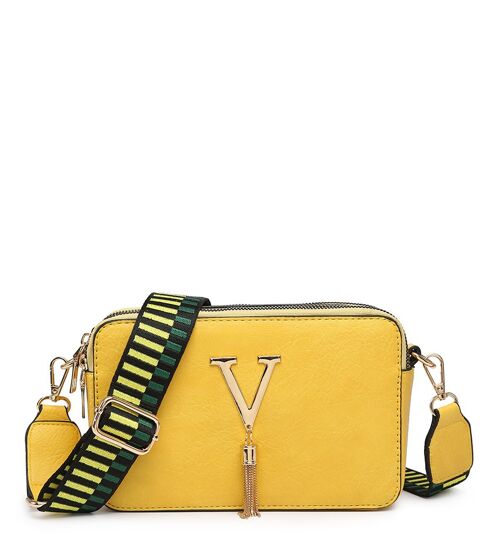 Interchangeable  Wide Strap Crossbody bag  multiple purposes 2 Compartments Ladies Shoulder bag with Adjustable removeable   Strap --ZQ-199 yellow