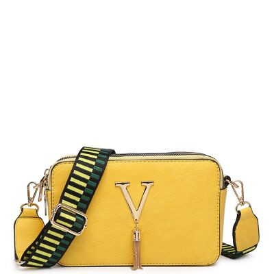 Austauschbare Crossbody-Tasche mit breitem Riemen für mehrere Zwecke, 2 Fächer, Damen-Umhängetasche mit verstellbarem, abnehmbarem Riemen – ZQ-199 gelb