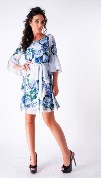 Robe courte en georgette avec manches et volants 4