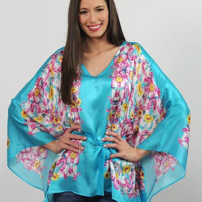 Kaftan blouse with belt - baroque foulard print