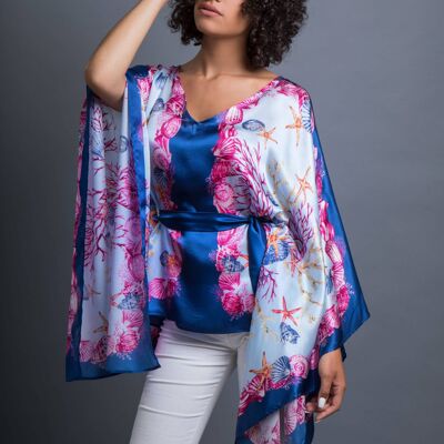 Kaftan blouse with belt - marine foulard print
