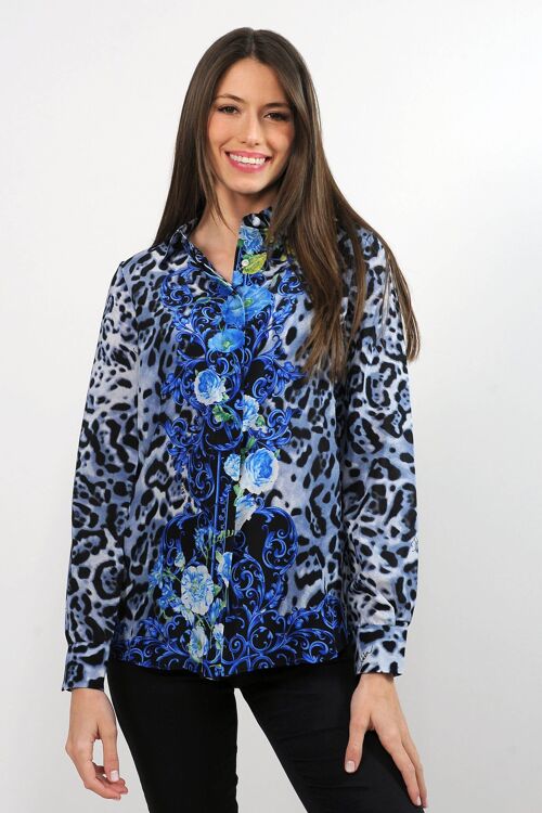 Camicia in crepe de chine di seta - stampa animalier Colore Blu