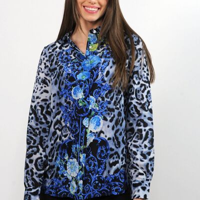 Chemise en crêpe de Chine de soie - imprimé animalier Couleur Bleu