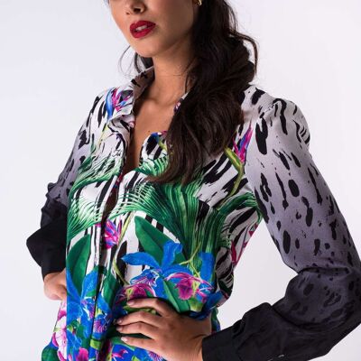 Silk crepe de chine shirt - floral spotted print